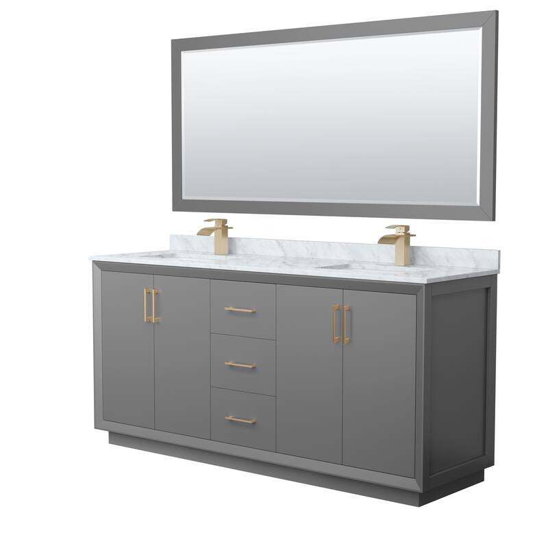 Strada 72-Inch Double Vanity Set, Carrara Marble Top, 70-Inch Mirror