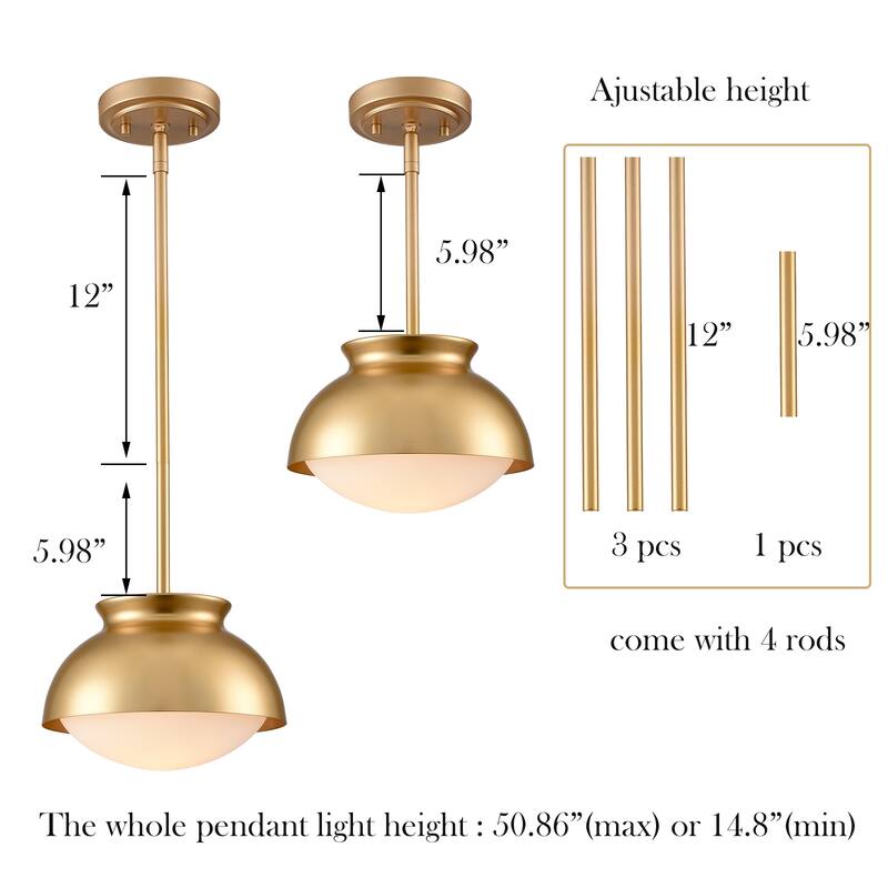 Urus Vintage Pendant Light Fixture with Milk Glass Shade