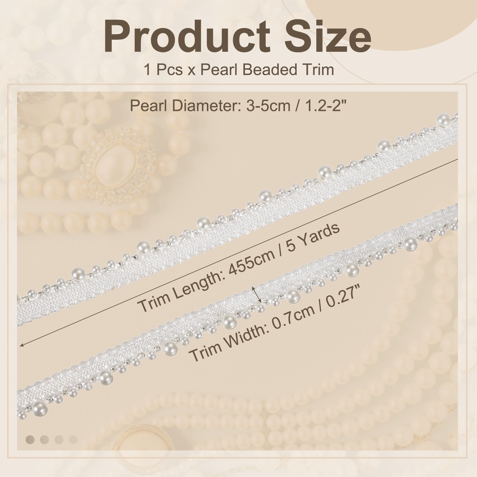 Faux Pearl Lace Ribbon, Pearl Fringe Applique Beaded Trim Bridal Embellishments for Sewing Wedding Party Dress Fabric DIY