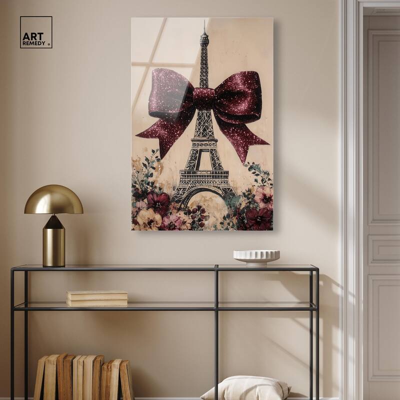 Sparkling Bow Eiffel Tower Acrylic by Art Remedy, Ready to Hang