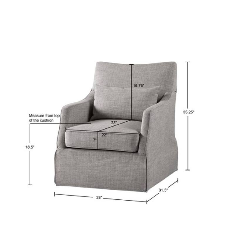 Roomfitters Modern Skirted Swivel Armchair, Traditional Martha Stewart Bedford Collection Lounge Seating with Pillow, Grey