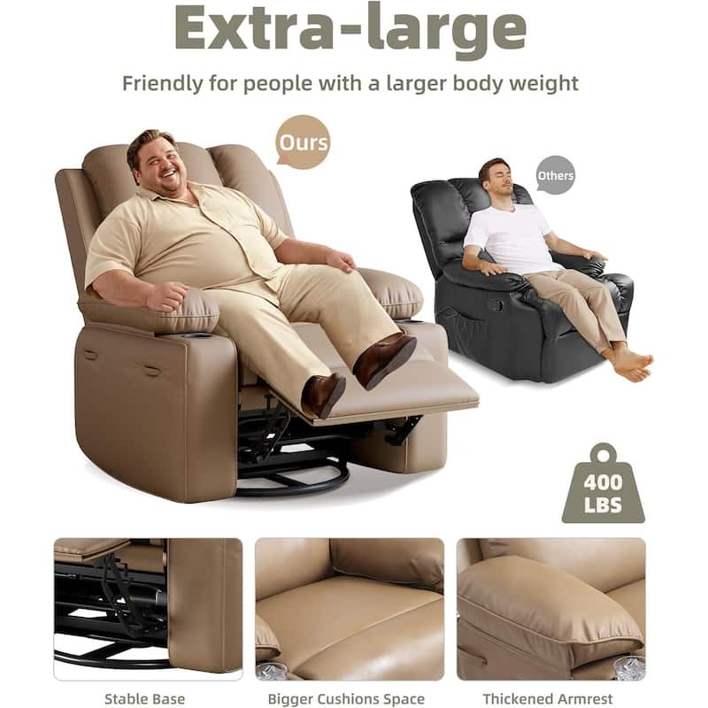 360° Swivel Oversized Recliner Chairs with Heat and Massage