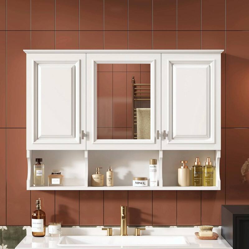 41-Inch Mirror Medicine Cabinet with Open Shelves, Wall-Mounted Storage with Doors & Mirror