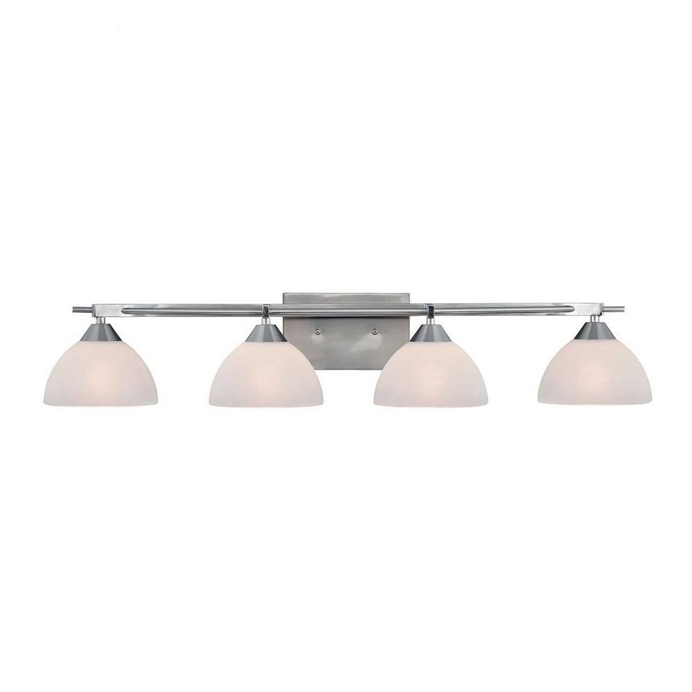 Four Light Bath Vanity with Dome Shades and Straight Arm - Bathroom Lighting Brushed Nickel Finish