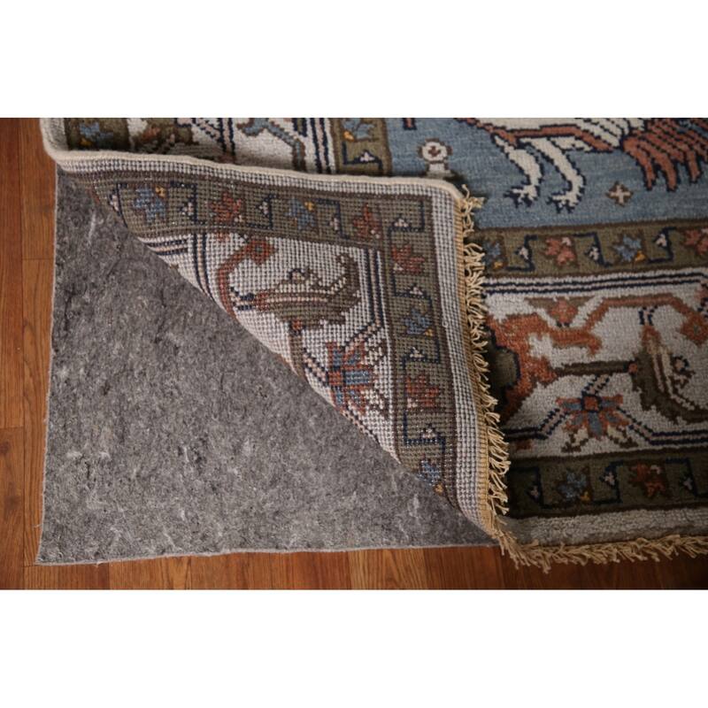 Animal Pictorial Heriz Serapi Indian Area Rug Handmade Wool Carpet - 7'10"x 9'7"