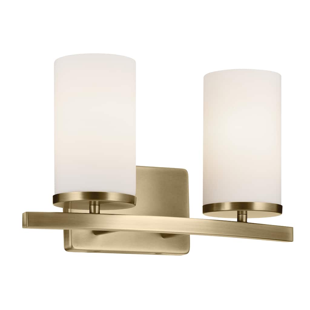 Kichler Lighting Crosby 15.25 in. 2-Light Natural Brass Vanity Light with Etched Glass
