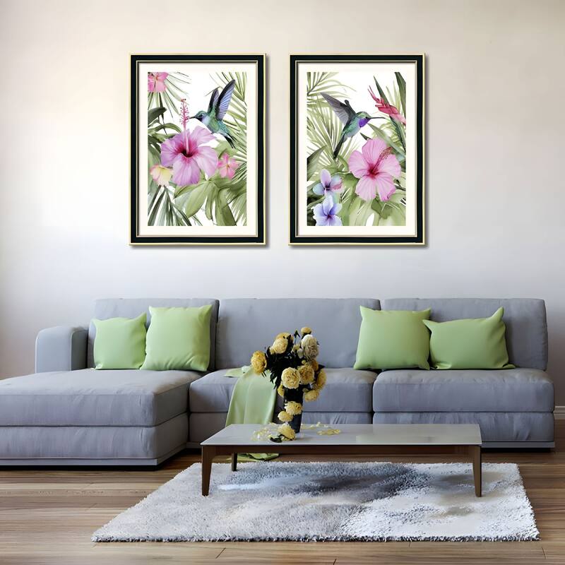 Set of 2 Pelican Bird Framed Wall Art - Replaceable Canvas Prints with Solid Wood Picture Frames, Modern Nature Wall Decor