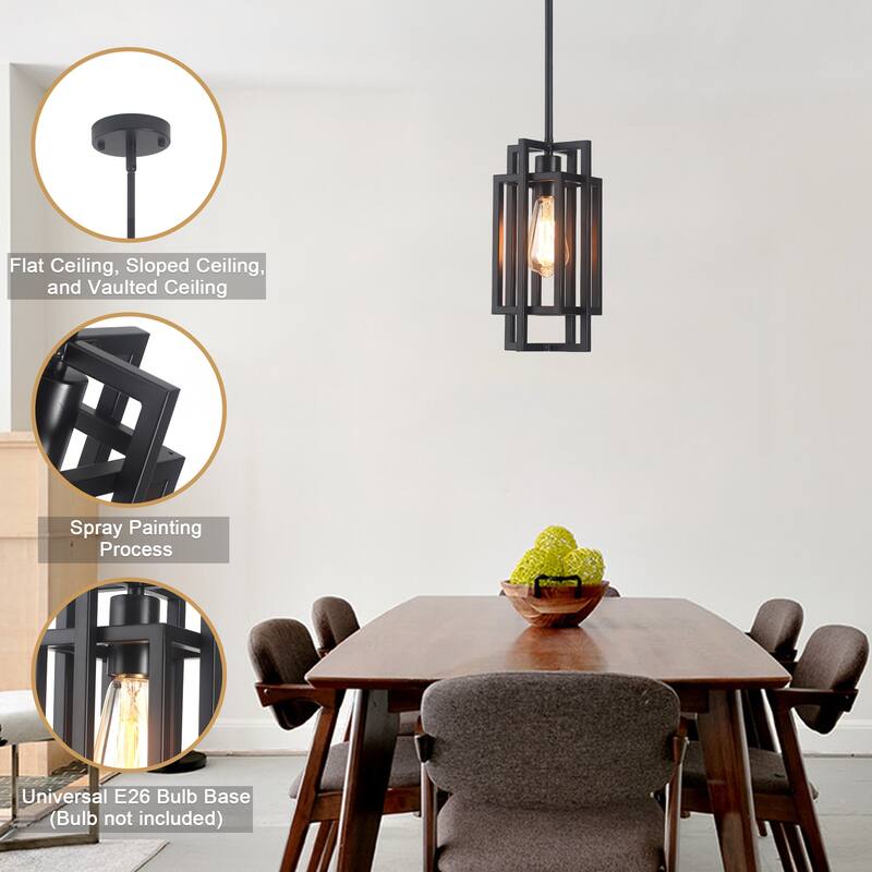 Open Metal Frame Classic Traditional Chandelier, Rustic Farmhouse 1 -Light Pendant for Dining Living Room, Kitchen