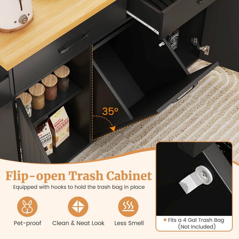 Costway Rolling Kitchen Island Kitchen Cart with Tilt-out Trash - See Details