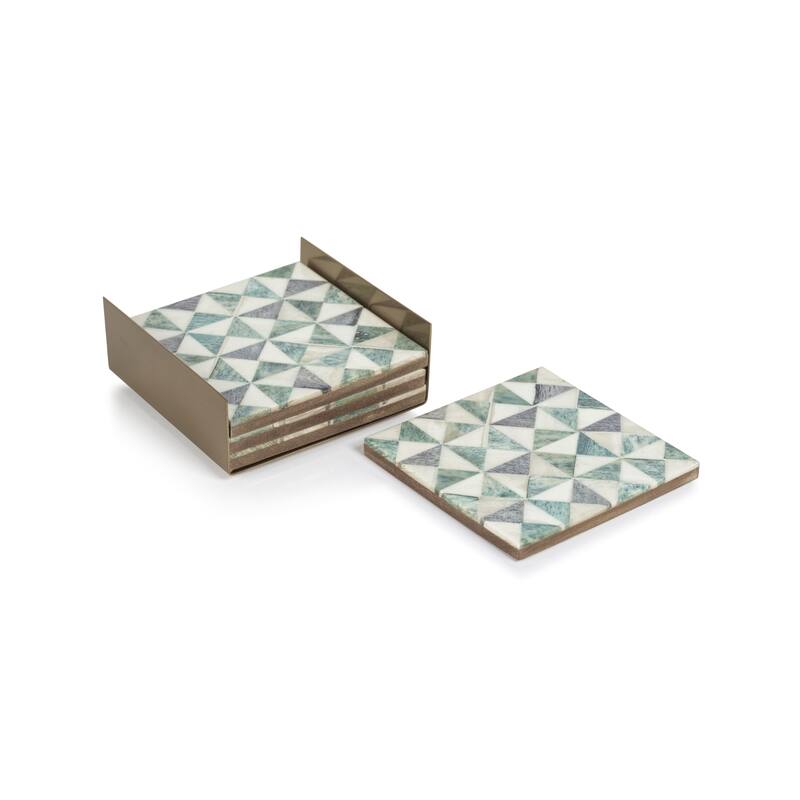 Manado 4-Piece Bone Coaster Set with Brass Tray