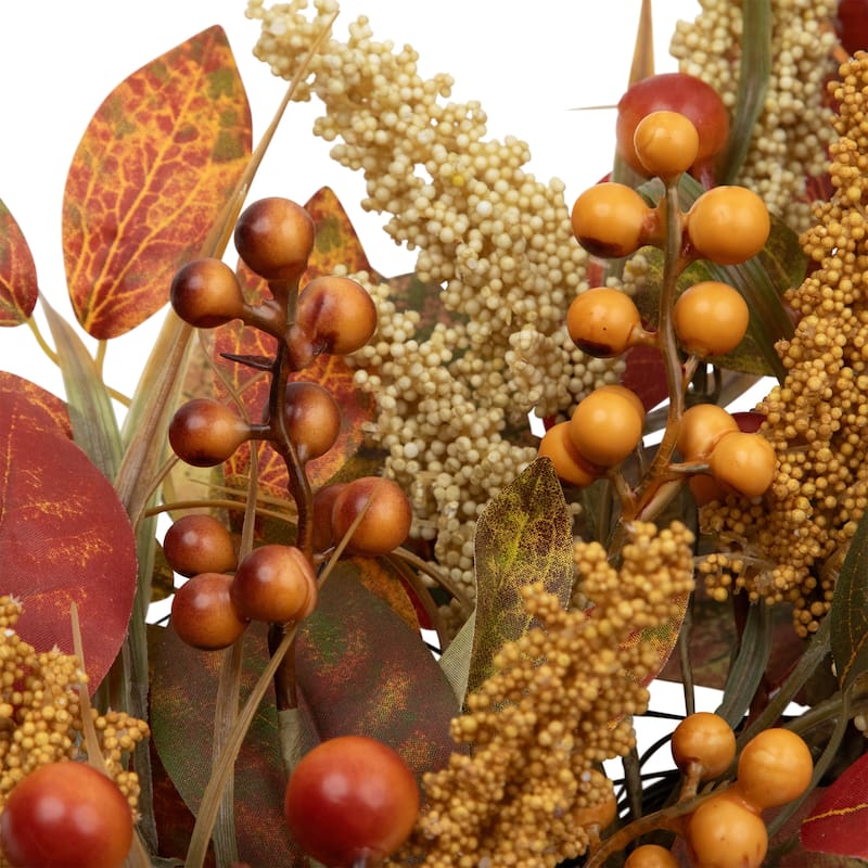 Autumn Leaves and Berries Fall Harvest Artificial Wreath - 24" - Unlit