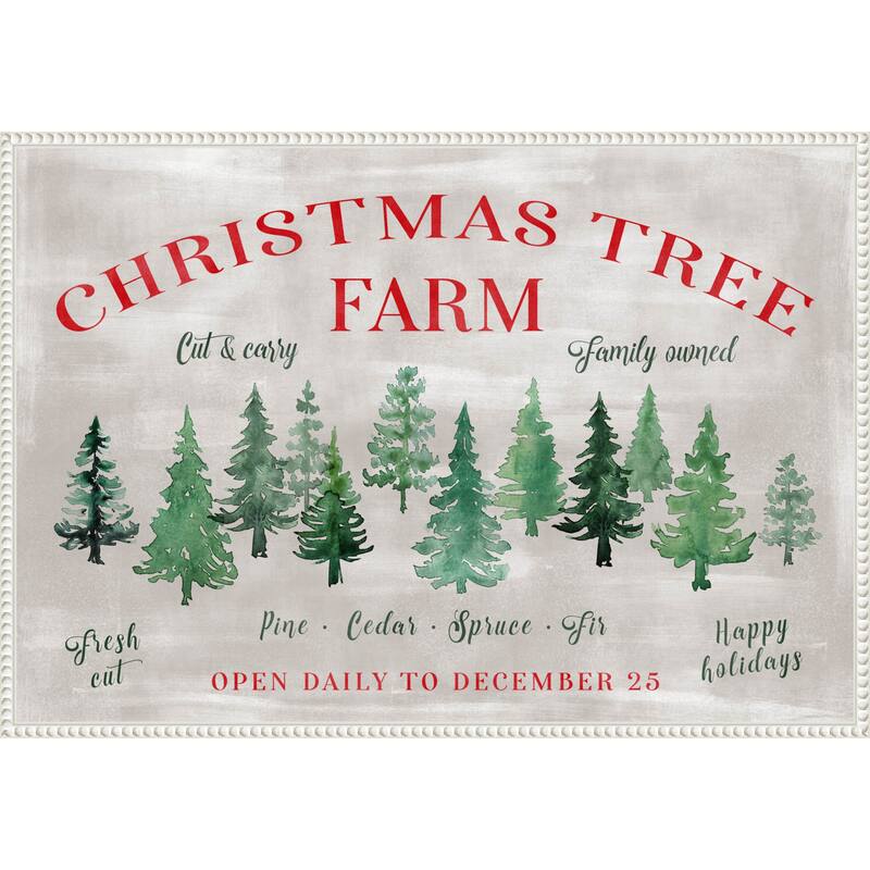 Christmas Tree Farm Sign by Rosana Laiz Blursbyai Framed Canvas Wall Art Print - Sylvie Beaded White