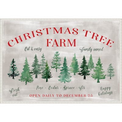 Christmas Tree Farm Sign by Rosana Laiz Blursbyai Framed Canvas Wall Art Print - Sylvie Beaded White