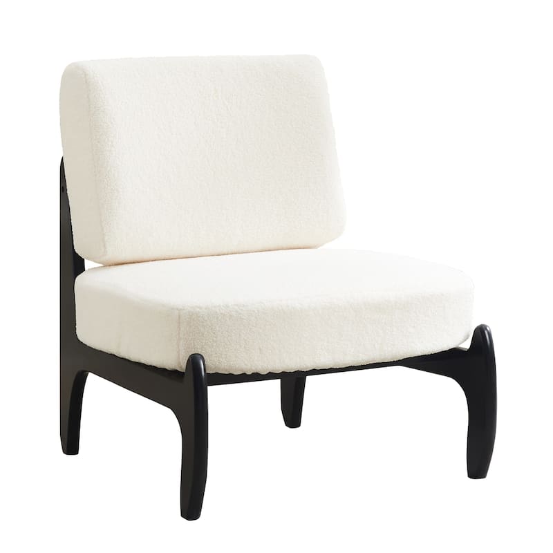 Modern Teddy Slipper Chair Armless Lounge Sofa - Black Frame + White Teddy