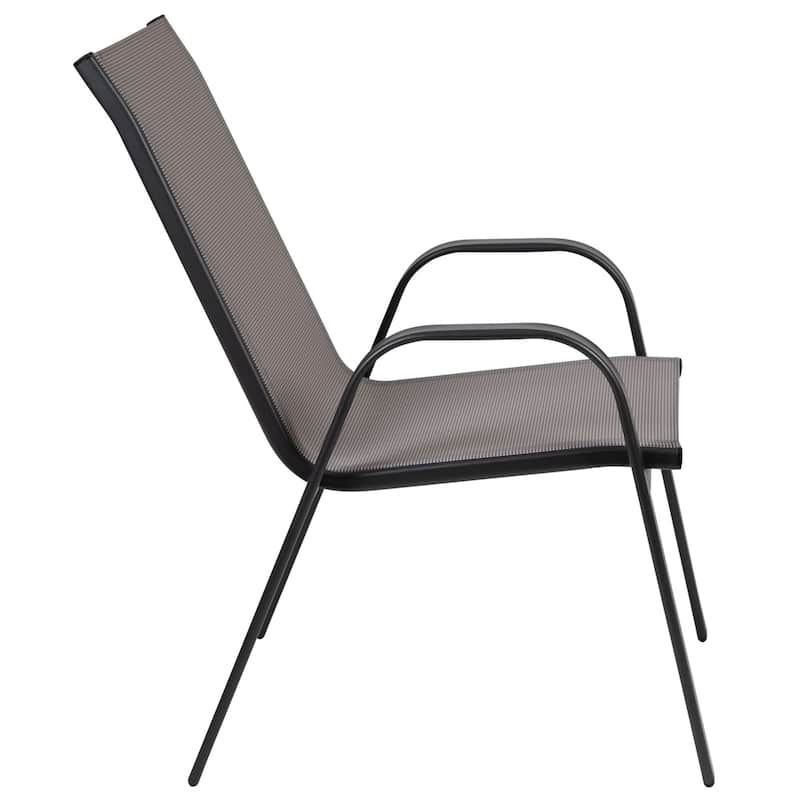5 Piece Patio Dining Set - Glass Table, 4 Flex Stack Chairs