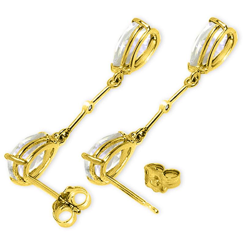 14K White Gold Diamonds & White Topaz Dangling Gemstone Earrings