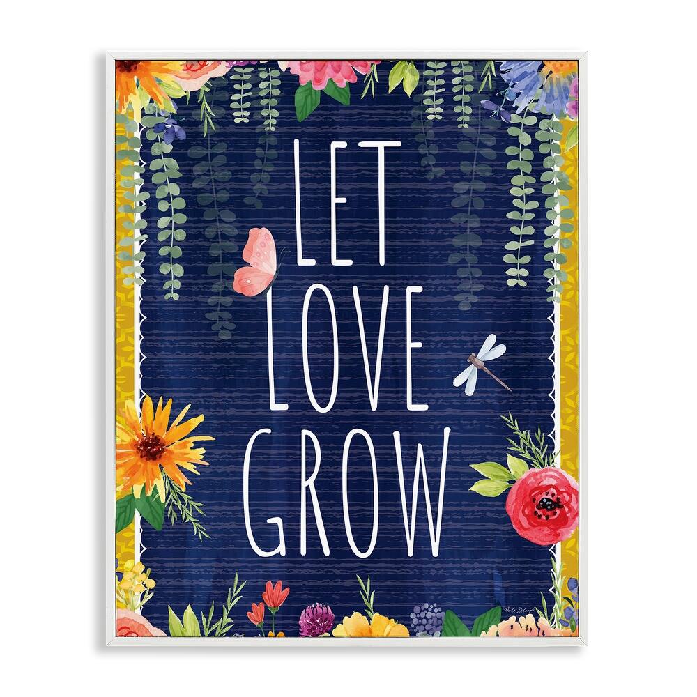 Stupell Let Love Grow Floral Border Framed Giclee Art Design By Nicole DeCamp