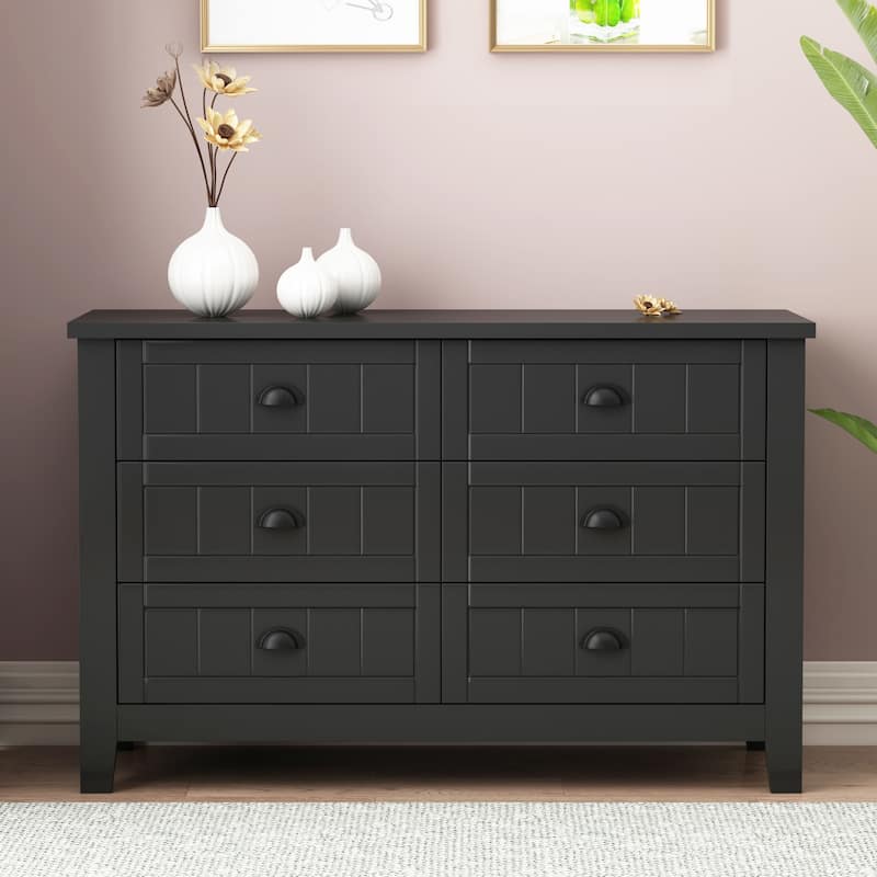 47'' Wide Modern Style 6 Drawer Dresser,Wood Dressers & Chest of Drawers,Bedroom Dresser - Black