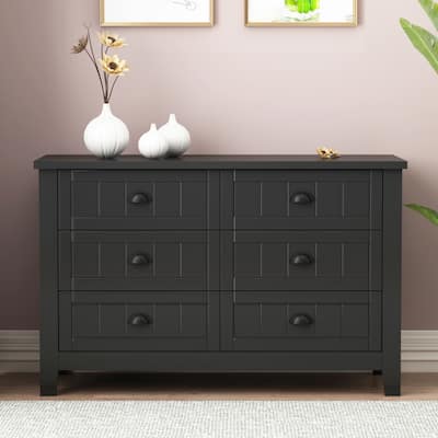 Modern Buffet Cabinet with 6 Storage Drawers and Retro Shell Handles for Dining Room, Living Room, Kitchen