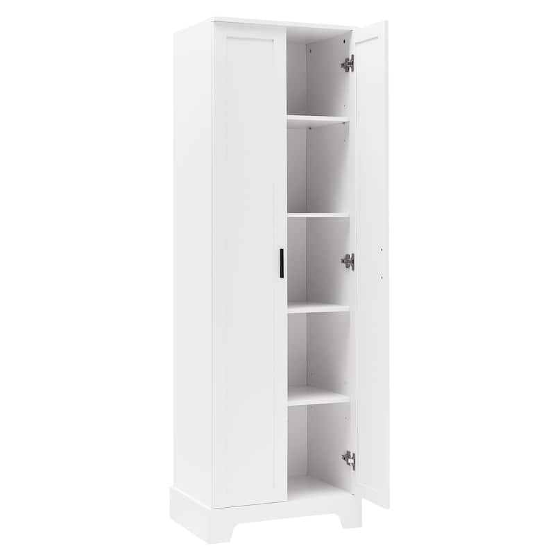 2 Door Bathroom Storage Cabinet 71" Tall Wooden Bathroom Cabinet w/ Adjustable Shelves Bathroom Floor Cabinet Storage Unit
