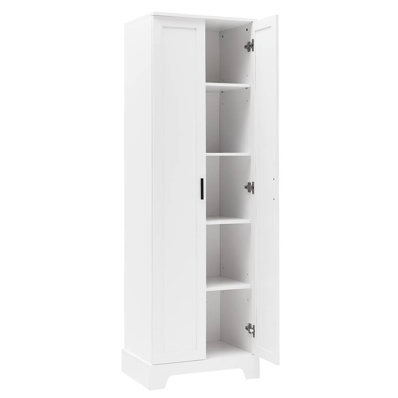 Roomfitters Tall 2-Door Storage Cabinet with 5-Tier Adjustable Shelves, Modern MDF Linen Tower for Bathroom & Office