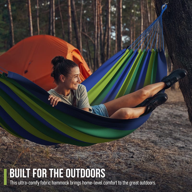 Brazilian Double Hammock for Indoor or Outdoor Spaces - Hanging Rope, Carrying Pouch Included