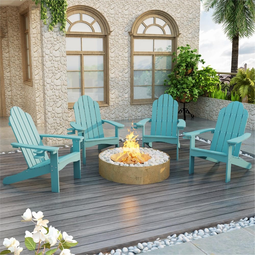 Patio HDPS Adirondack Chair Plastic Weather Resistant Outdoor Chairs Set of 4 - 30 in.W x 35 in.D x 36.5 in.H