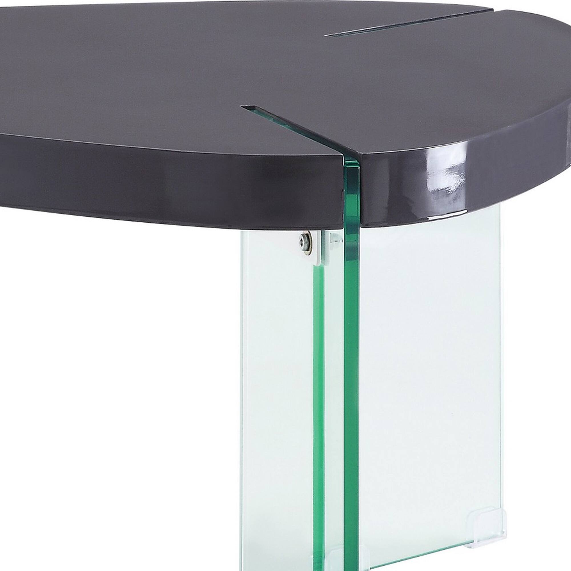 30 Inches Plectrum Top Coffee Table with Glass Legs, Gray On Sale