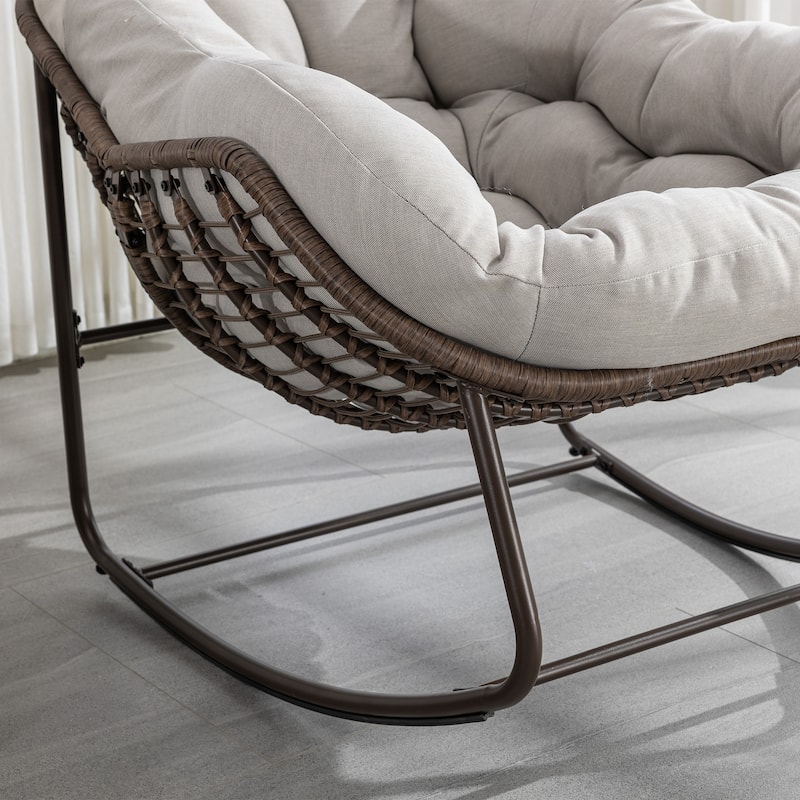 Patio Wicker Indoor & Outdoor Rocking Chair with Cushion