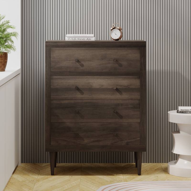 4-Drawer Vertical Chest with Metal Handle, Metal Frame and Wood Top for Bedroom