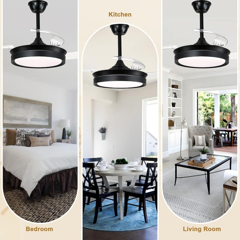 Bella Depot 36" Modern Retractable Ceiling Fan with Dimmable Led Light and Remote, 6-Speed Reversible DC Motor