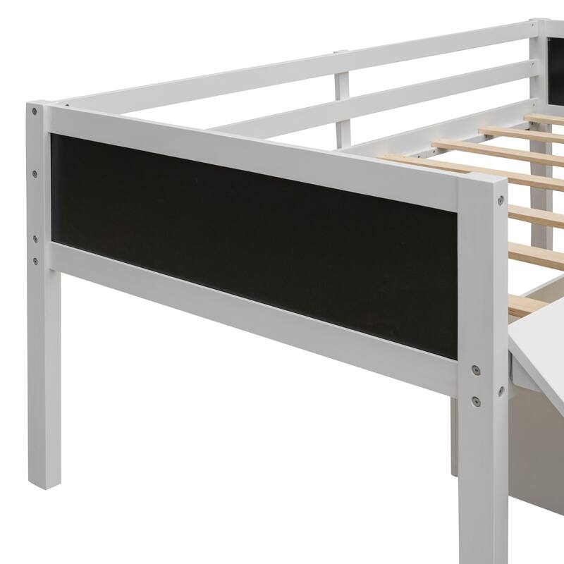 Loft Bed Wood Bed with Two Storage Boxes - White