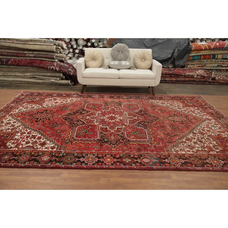 Hand Knotted Oriental 100% Wool Carpet Traditional Medallion Red Heriz Area Rug - 11' 5'' X 8' 7''