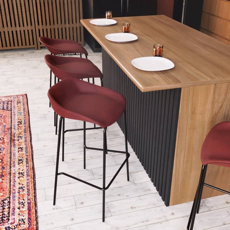 Servos Leather Upholstered Saddle Barstool with Solid Black Metal Iron Frame and Footrest for Home Kitchens, Bars (Set of 2)