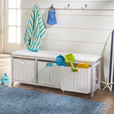 Badger Basket Kid's Storage Bench with Woven Top and Baskets - 41.5" x 13.75" x 15.75"