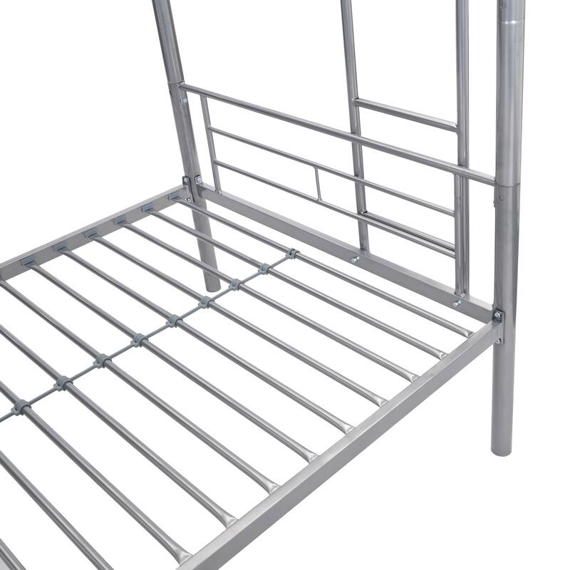 Silver Metal Bunk Bed with Trundle, Space-Saving, Sturdy Steel Frame, Easy Assembly, No Box Spring Needed