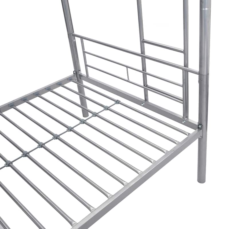 Silver Twin over Twin Metal Bunk Bed with Trundle