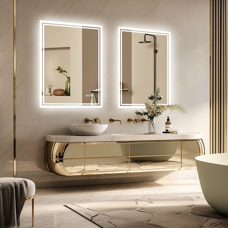 Backlit LED Bathroom Wall Mirror with Dimmable 3 Colors Anti-Fog