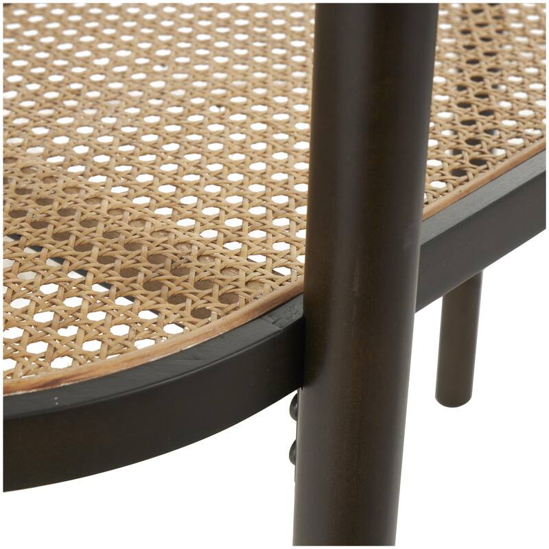 Rattan Oval 1 Shelf Console Table with Pressed Tempered Glass Top and Metal Legs - Brown - Roche River Decor