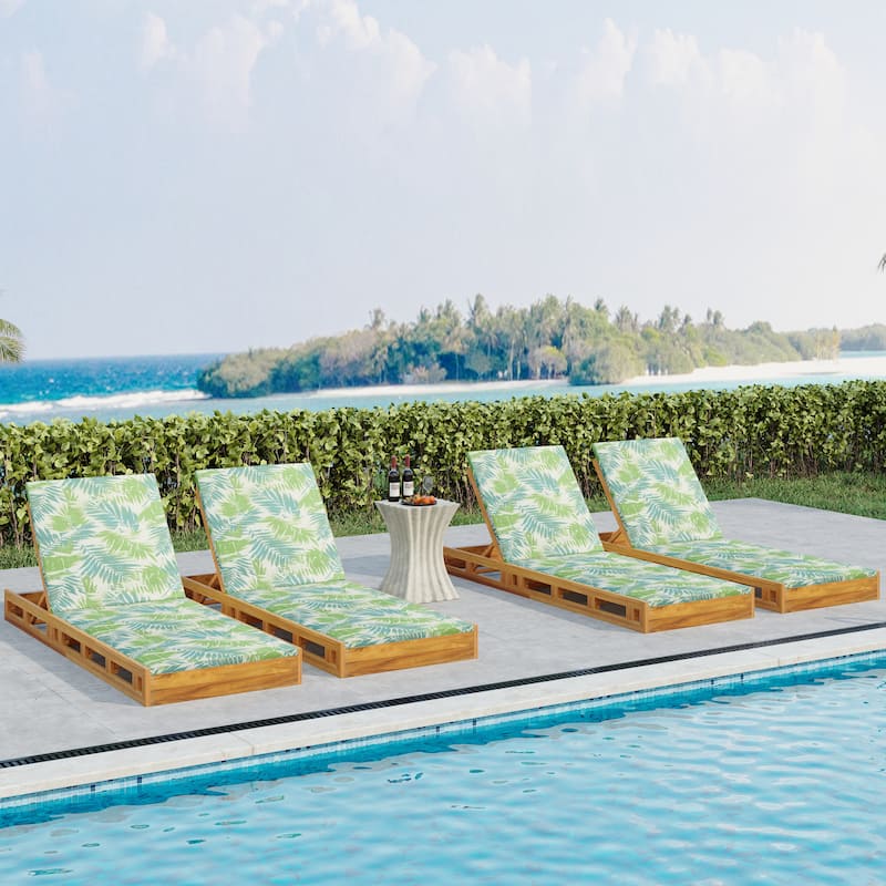 Christopher Knight Home - Leander Outdoor Acacia Wood Chaise Lounge Set - Teak+Leaf coconut+4 Piece