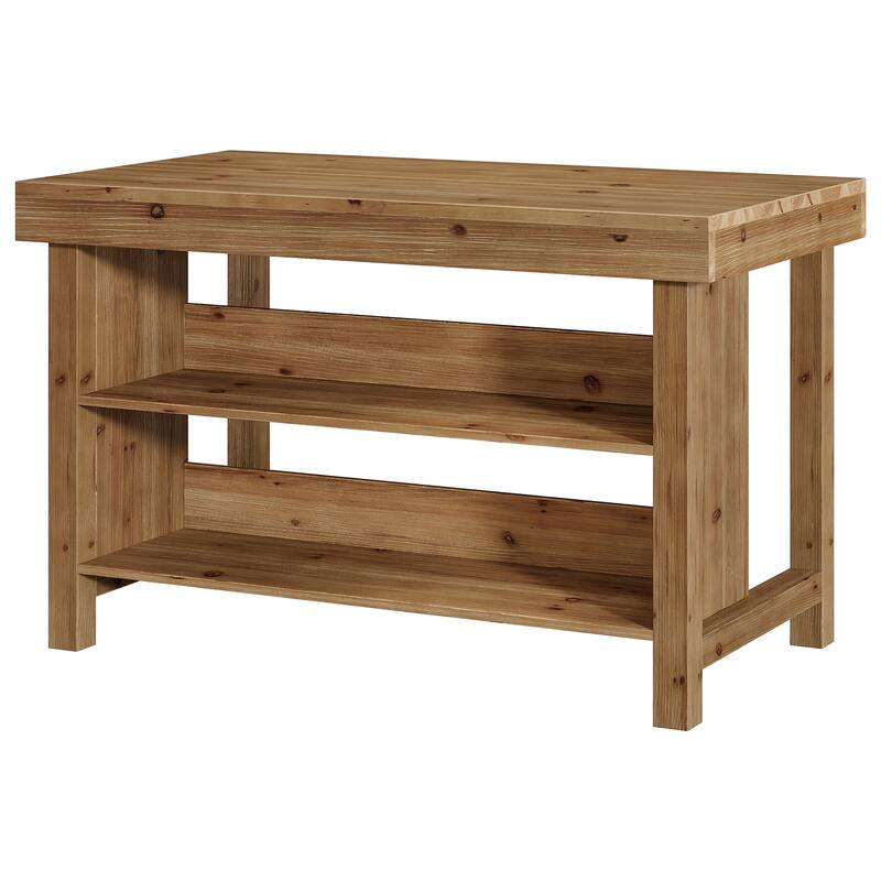 Solid Wood Bar Table, Open Storage Counter Height Pub Dining Table, Kitchen Dining/Living Room Basement Accent Bar Unit