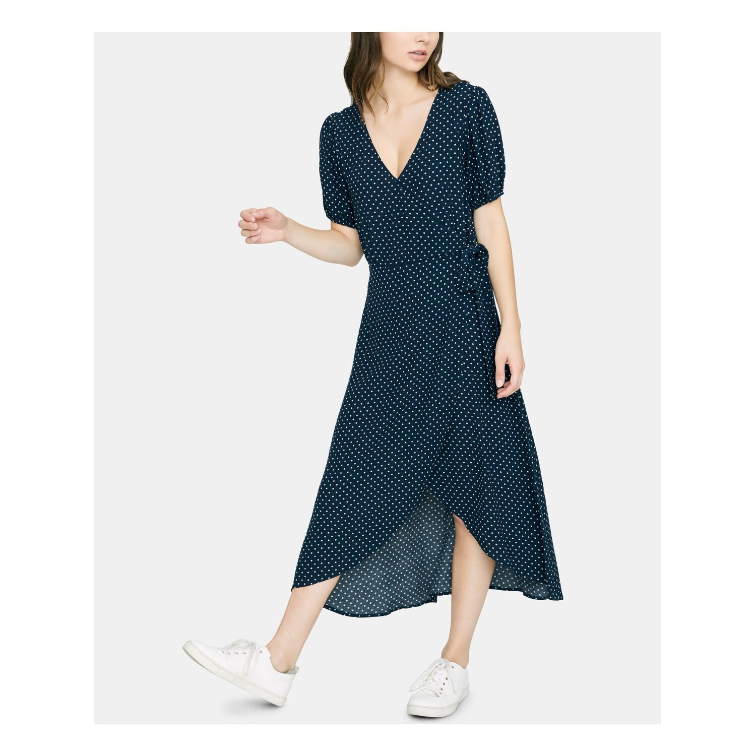short sleeve wrap dress midi