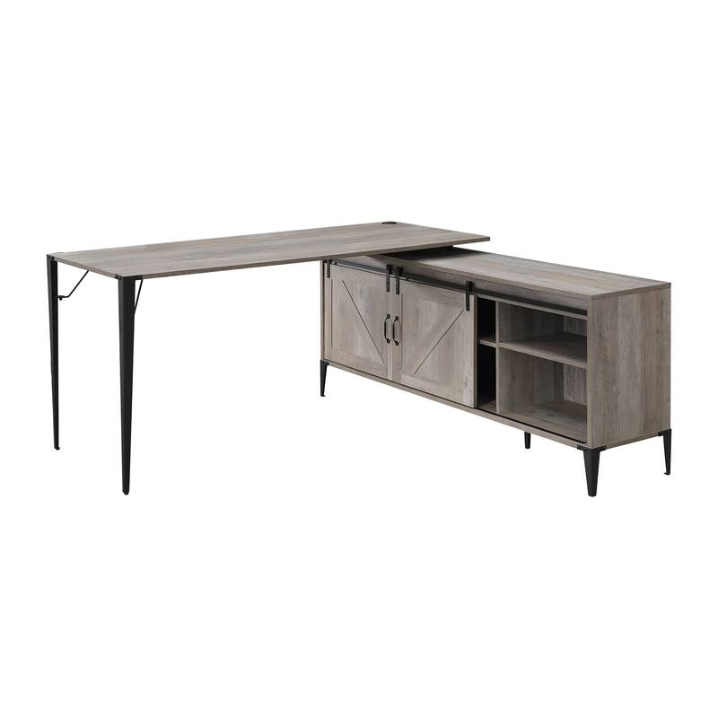 Zakawani Gray Oak & Black Finish Writing Desk with a Cabinet