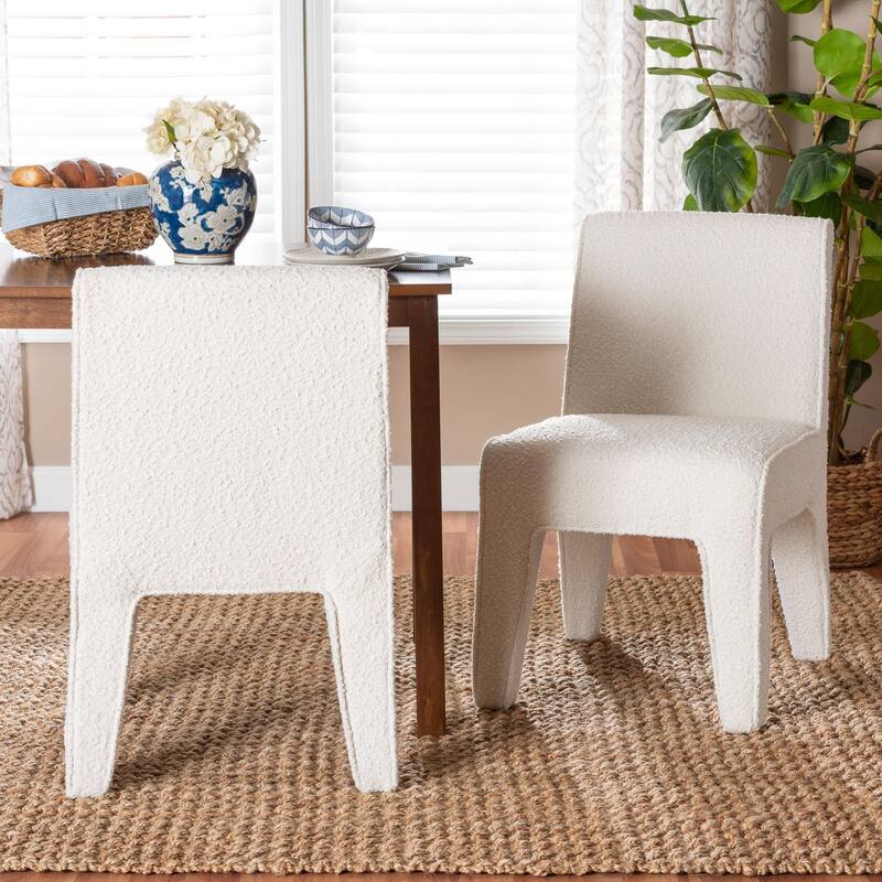 Helios Boucle Dining Chair - Modern Armless Upholstered Accent Chair, Soft White, Minimalist Design