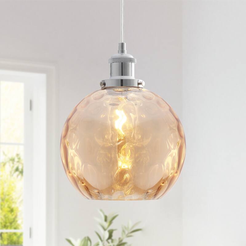 1-Light Metal Hanging Pendant Light with Glass Shade for Kitchen Island