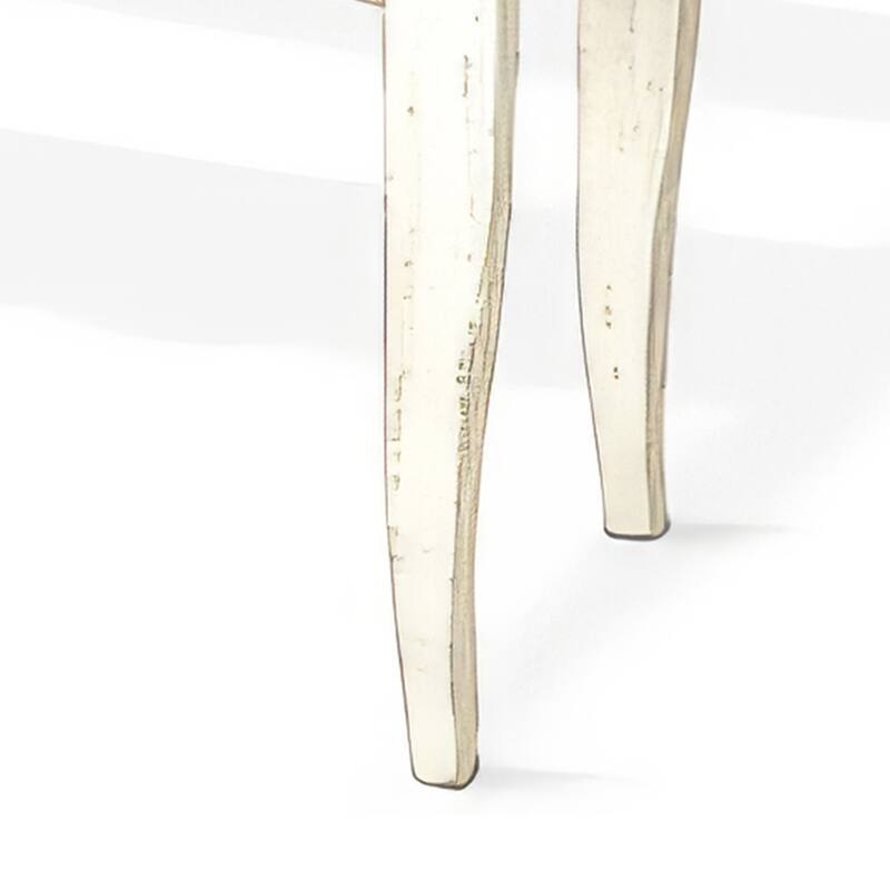 Rena Side End Table, Scallop Trim, 28 Inch Distressed White Mahogany