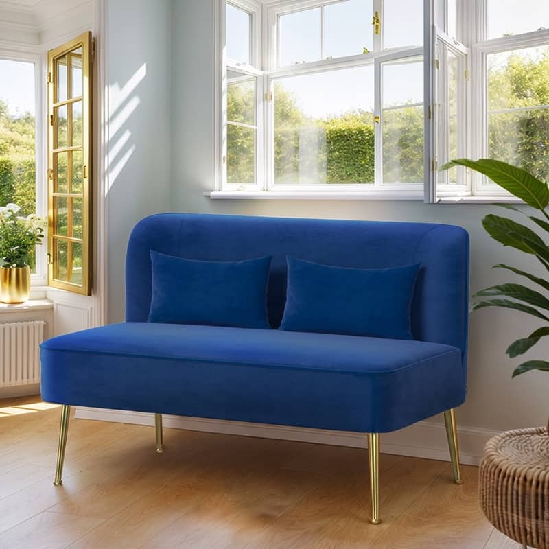 Velvet Upholstered Metal Legs Loveseat - Blue Velvet
