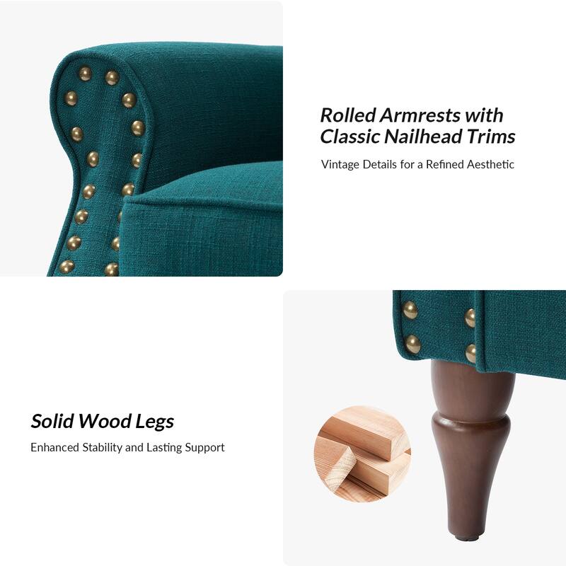 Nyctelius Upholstered Comfy Accent chair with Turned Wooden Legs and Nailhead Trim Set of 2 by HULALA HOME
