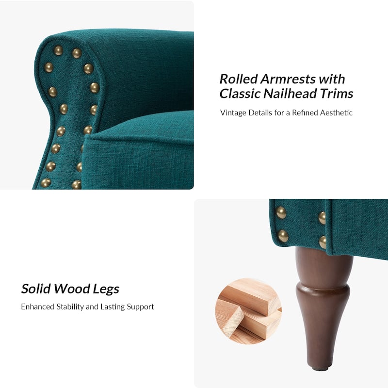 Nyctelius Upholstered Comfy Accent chair with Classic Turned Wooden Legs and Nailhead Trim by HULALA HOME