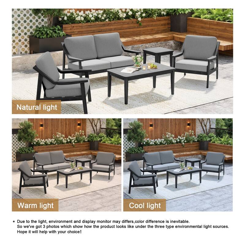 5-Piece Outdoor Sectional Wood Conversation Set with Table